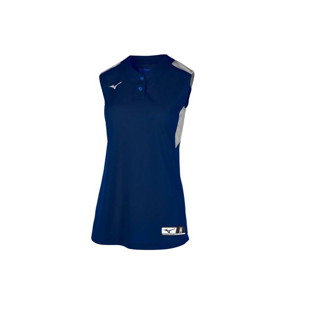 Womens Mizuno Aerolite 2-Button Sleeveless Softball Jersey Navy/Grey Philippines (BXMHWY430)